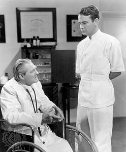 Lionel Barrymore (left) and Lew Ayres in a Dr. Kildare movie.